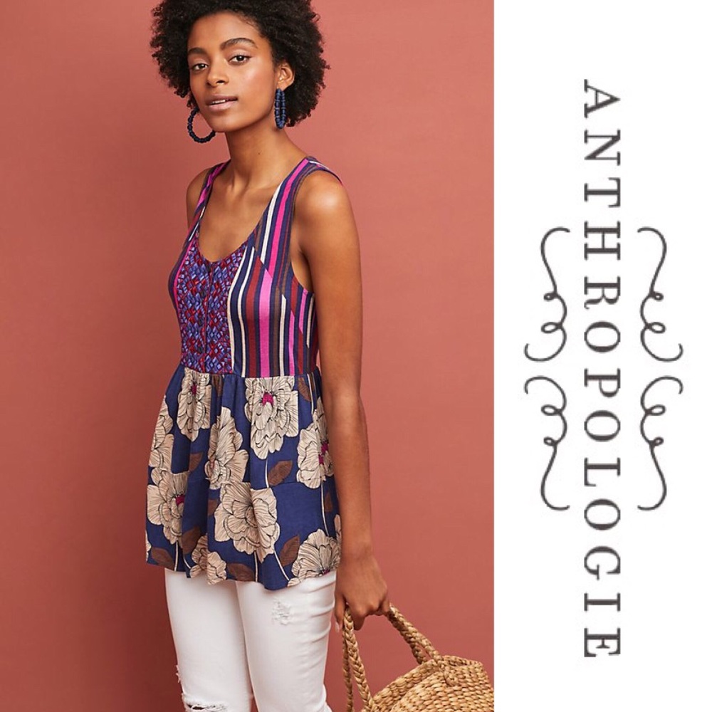 NWT Anthropologie Trudy Embroidered Tunic Tank Top